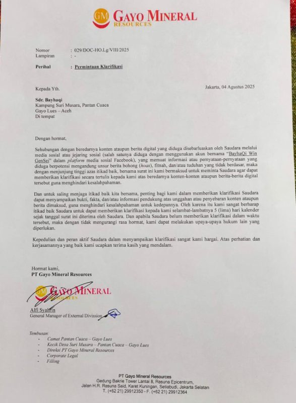 Kritik Keberadaan Tambang Emas. Warga di “Acam” Perusahaan Tambang Emas di Gayo Lues